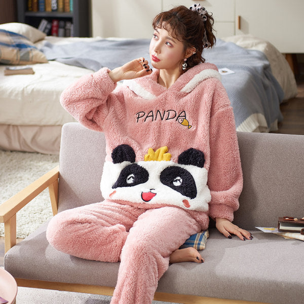 Cozy Velvet Touch Winter-Plüsch-Fleece-Pyjama-Set – koreanischer Stil