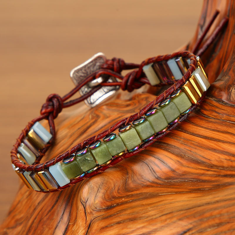 Chakra-Armband, Schmuck, handgefertigt, mehrfarbig, Naturstein, Röhrenperlen, Leder, Wickelarmband, Paare, Armbänder, kreatives Geschenk