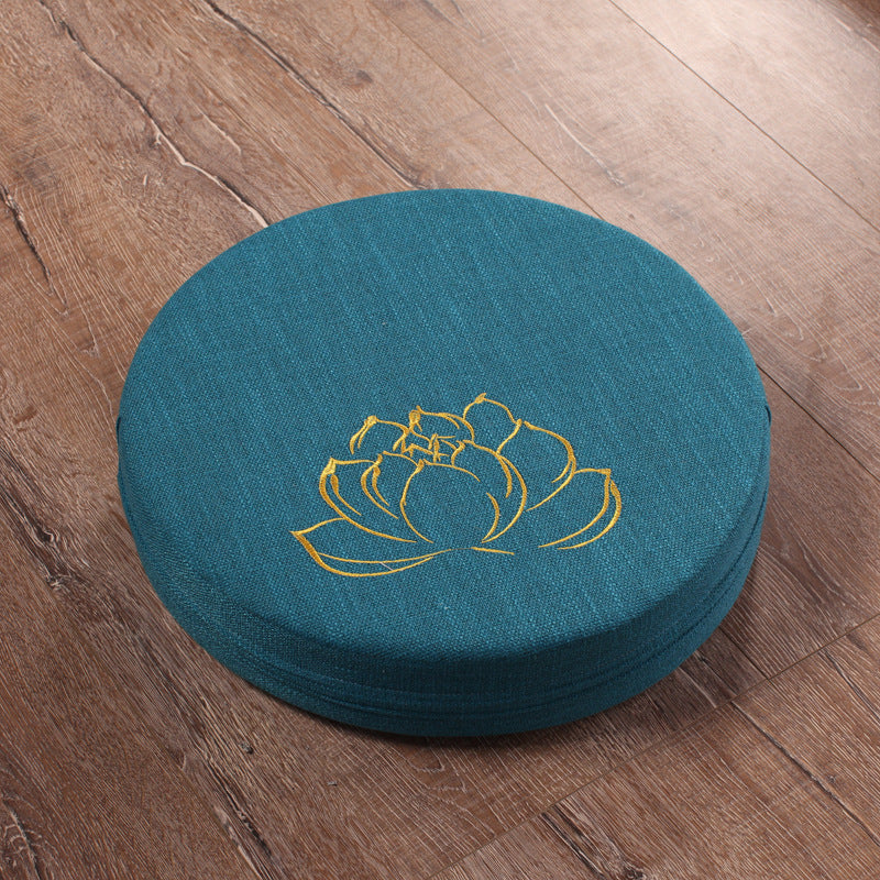 Bestickter Lotus-Meditations-Futon aus Leinen